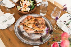 turkey and salad on table