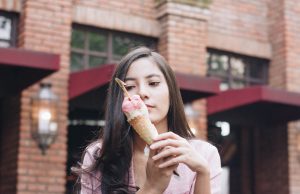 Woman eating dessert